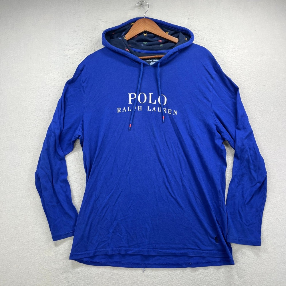 Polo Ralph Lauren Hoodie Mens L Blue Long Sleeve Pullover Sweatshirt Athleisure